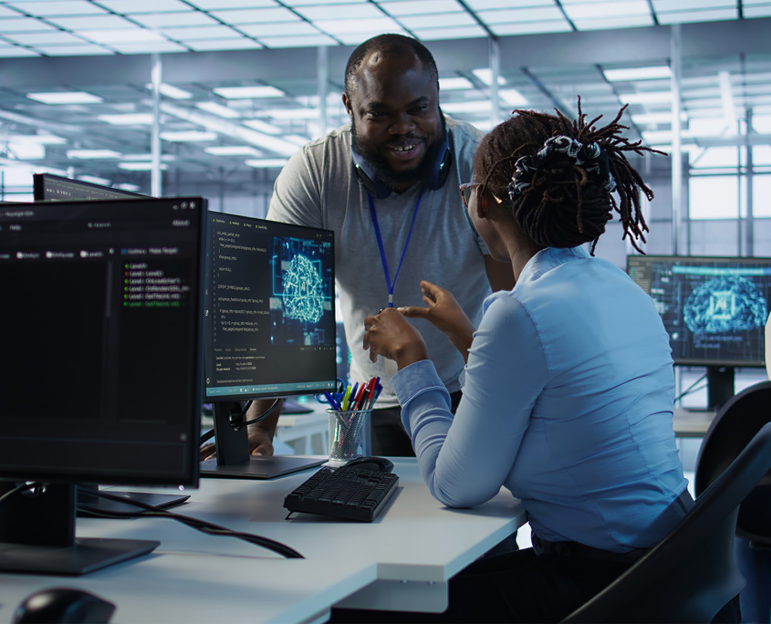 Smiling It Workers Discussing Operations Management