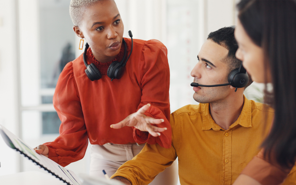 Documents, Woman Or Call Center Team Training With Sales Consultants