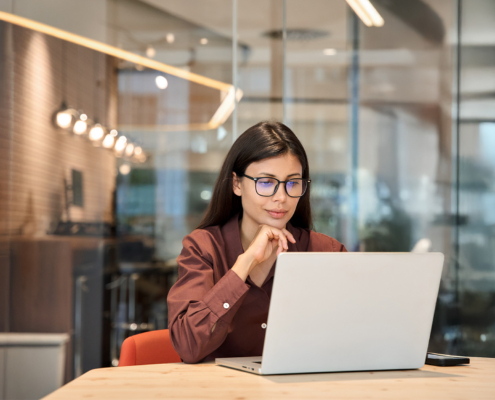 Young Businesswoman Professional Employee Using Pc Doing Online Banking