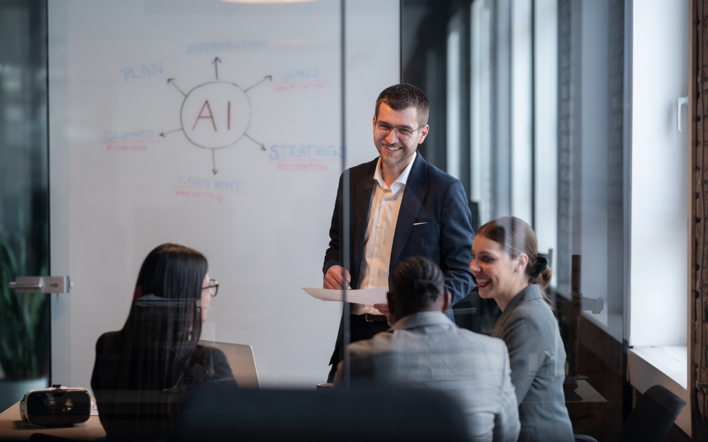 Diverse Business Team In A Modern Office During A Meeting, Discussing Artificial Intelligence Strategy